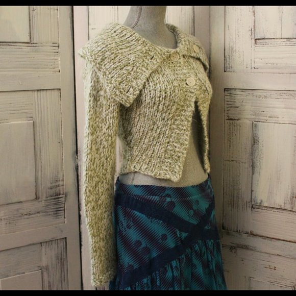 Free People Knit Green Shift Sweater Pick-a-boo Belly - Picture 3 of 12